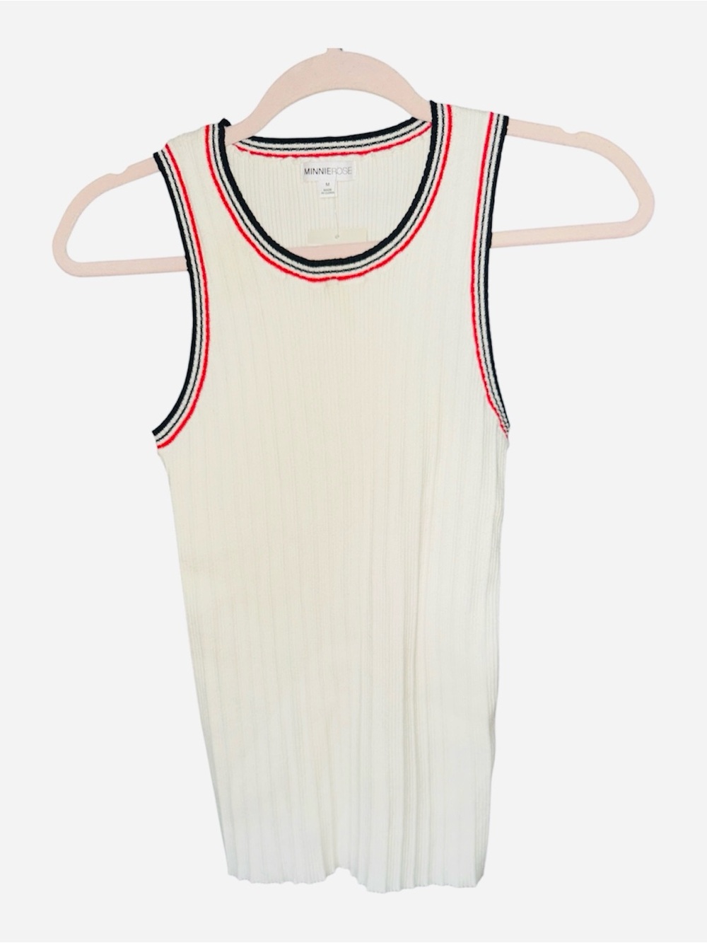 Minnie Rose Cream Ribbed Tank with Black & Red Stripe Trim Size Medium - Picture 2 of 5